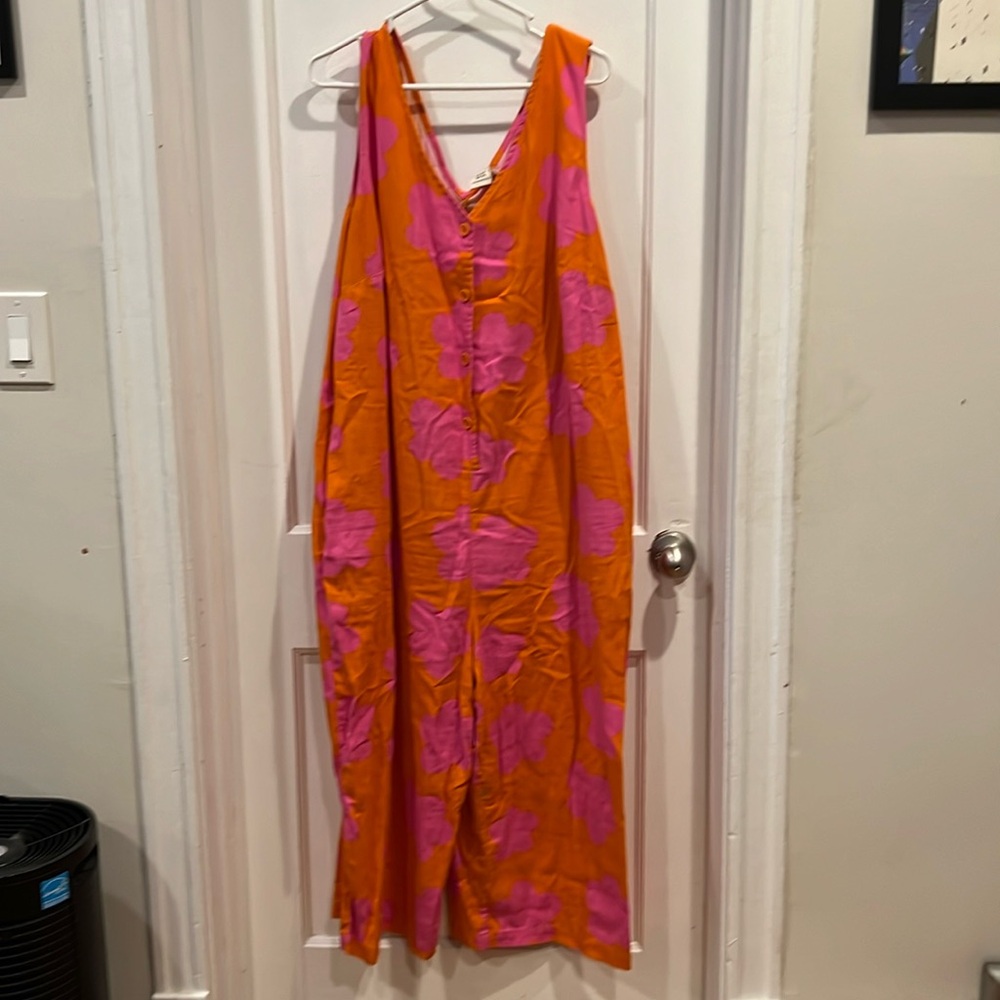 Easy fit coveralls Lucy and yak orange with pink flower